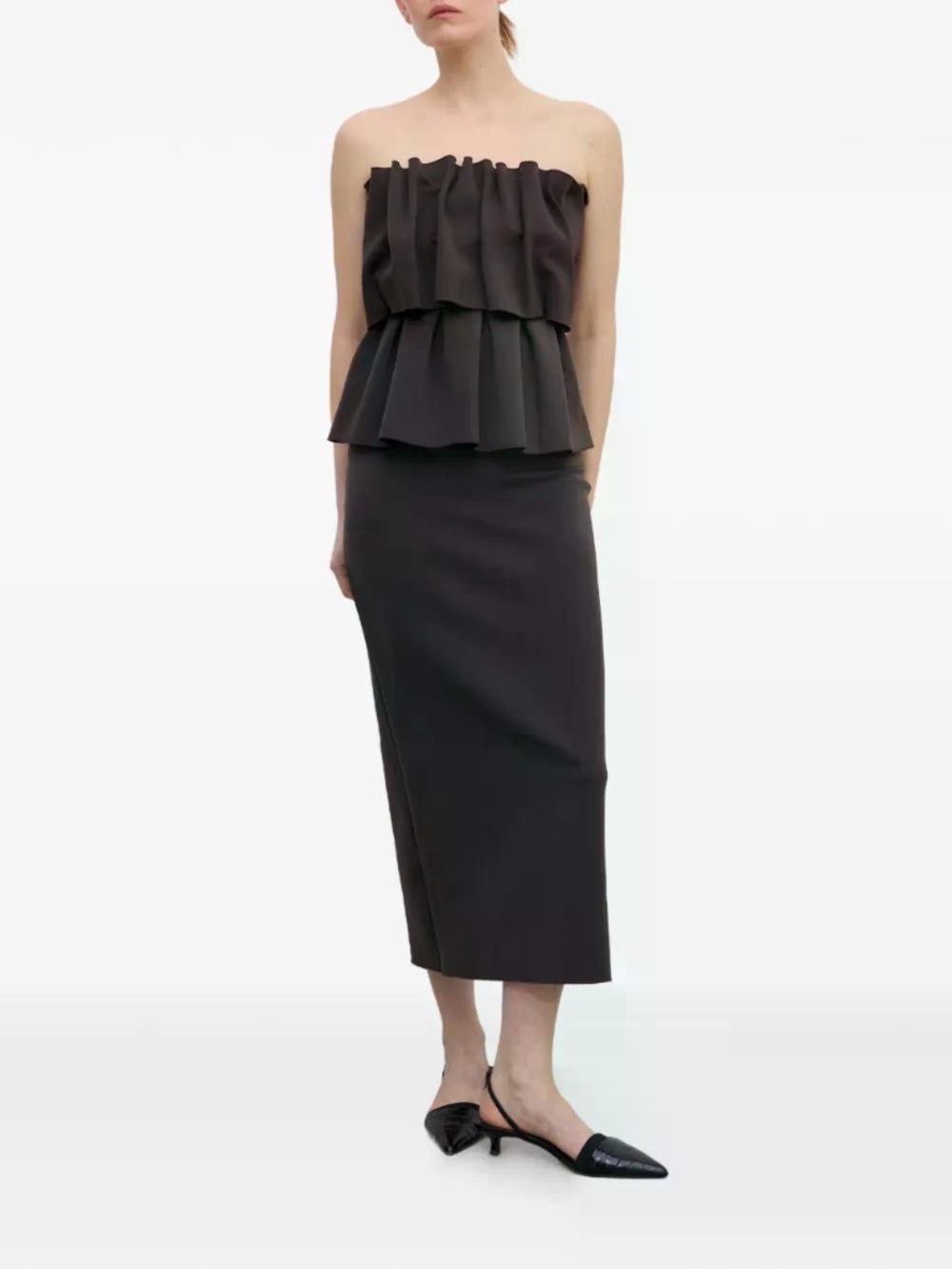 HOUSE OF DAGMAR Sculpted Midi Dress in Chocolate Brown Size FR 38/US 6